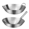 Pans Stainless Steel Non Stick Wok Chinese Handmade Double Ear Chef Fry Gas Cooker Coating Round Bottom Cooking Woks193m