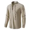 MENS CASUAL BLOUSE BOMULL LINEN SHIRT TOPS Långärmad tee Spring Autumn Slant Packet Vintage Yoga Shirts 240307