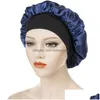 Bonnet / Crâne Caps Large Bande Satin Chapeau De Nuit Bonnet Pour Femmes Dame Solide Couleur Élastique Sommeil Caps Soins Des Cheveux Décor Accessoires De Mode D Dhkr1