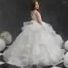 Vestidos de niña de flores para boda, elegante, blanco, cuello alto, princesa, Apliques de encaje, gorro, fiesta de noche, vestido de baile de primera comunión