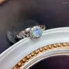 Bagues de cluster petit tempérament pour petite amie 925 argent naturel bleu clair de lune dame bague en verre qualité est bonne