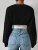 Womens Fashion Ultra-Short Crochet Cardigan Casual Solid Long Sleeve Sweater Knitwear Cropped Tops Ribbed Shrug Sweaters 240227