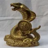 China Chinese Brass Folk Fengshui Fu Rich Wealth Zodiac Year Eye Snake Statue210z