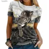 Женская футболка 2024 Модные женские футболки 3d Kaii Cat Printed Short Slead Tee Tees повседневные O-образу