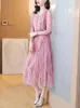 Feestjurken Zomer Vrouwen Casual Midi Roze Chiffon Jurk 2024 V-hals Elegantes Boho Verstoorde Koreaanse Mode Avond Vintage