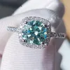 Solitaire Ring S925 Gümüş 30ct Mavi Yeşil Düğün Parlak Kesim Köpüklü Elmas Takı Kadın Nişan Hediyesi Lüks S 221104276B