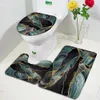 Abstract Blue Marble Bath Mats 3st Set Creative Gold Line Geometric Flannel Carpet Badrumsdekor Rug Non-Slip Toalett Cover Mat 240226