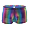 Sous-vêtements Hommes Boxer Shorts Brillant Rainbow Rayé Clubwear Sexy Pénis Poche Calzoncillos Hombre Homme Sous-Vêtements Cueca Stretch Gay Panites