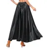 Scen Wear Womens 94 cm längd Satin kjol Ballroom Dance Practice Performance Costume Solid Color Wide Hemline Ruffle Maxi