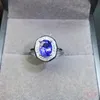 Classic pure natural Tanzanite wedding ring 68mm 925 silver jewelry gift for ladies 240228