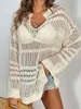 - XL Hollow Out Long Sleeve Crochet Sticked Tunic Beach Cover Up Cover-Ups klänning Wear Beachwear Kvinnliga kvinnor K5347