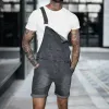 Men's Denim Jumpsuit Shoulder Straps Multi Pockets Bib Overalls Jumpsuits Moto Biker Jeans Rolled Edges Vintage Casual