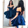 Vestidos Homecoming Azul Marinho Uma Linha Off The Shoder Tiers Real Pos Curto Lady Party Dress Personalizado Doce 16 Graduação Lac2210 Drop Del Dhqhf