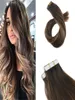 Tejp i hårförlängningar Human hårstrån ombre balayage 40st 100g mörkaste bruna till medelstora tejp på hår1488186