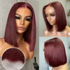 Bär Go Glueless peruk 99J Bourgogne Short Bob Wig 13x4 Spetsfront peruk för svarta kvinnor Brasilianskt mänskligt hårröd markerad färg 240228