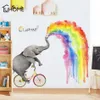 Creatieve Cartoon Olifant Regenboog Schilderen Muurstickers voor Kinderkamer Kinderkamer Slaapkamer Decoratie Grote Wallpap226x