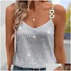 Femmes Tanks Camis Femmes Gilet sans manches Solide Couleur Paillettes Queue Tops Mode Été Simple Brillant Strappy Filles Drop Livraison App Ot8kd