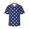 Camisas casuais masculinas azul marinho e branco bolinhas camisa de férias na moda polkadots verão blusas masculinas manga curta design elegante topo