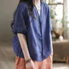 Kvinnors blusar skjortor kvinnor vintage v-hals halv ärm cardigans bomull linne casual koreansk stil enstaka blusa toppar