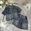 Mode Kinder Denim Kleidung Sets Jungen Brief Prägung Cowboy Hemden Outwear Kinder Casual Shorts 2 Stück 2024 Sommer Kinder Designer Outfits S1181