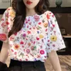 Women's T-Shirt 2024 Top Women Pink Floral Printed Womens T-Shirt Oversized T-Shirt Korean Popular Clothes Women Clothing Short Sle Blouse 240311