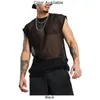 Débardeurs pour hommes Tops Quotidien Vocation T-shirt Top Col rond Lâche Mens Mesh Régulier Voir à travers Sexy Sans manches Sports solides