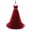 Cheap Long Tulle Burgundy Prom Dresses with Sequin Beaded Belt Strapless Corset Evening Gowns Lace up Back Senior Formal Party Dre8158841