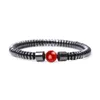 Cylinder Hematite Yoga Healing Bracelets Elastic Beaded Couple Natural Stone Bracelet Cuff for Men Women Jewelry