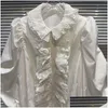 Womens Blouses Shirts 2024 Autumn Arrival Long Lantern Sleeve Lace Ruched Hook Flower Ruffles Collar White Shirt Women Gl620 Drop Deli Ot4Vs