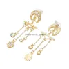 Charm Moon Star Dangle örhängen Pearl Rhinestone Long Tassel Gold Sier Plated Korean Drop Delivery Jewelry Dhgarden DH8KR