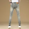 Jeans voor heren Retro Eenvoudig modemerk Slim Fit Skinny High-End Casual All-Match Stretch Versleten uitziende verwassen broek