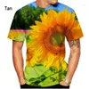Camisas masculinas 2024 Girassol Planta Flor 3D Impressão T-shirt e Moda Feminina Verão Casual Manga Curta
