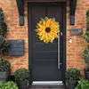 Panneau de porte en tissu avec fleurs décoratives, décoration de maison, couronne de printemps de tournesol, tenture murale avant de ferme