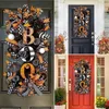 Fleurs décoratives avec boules en plastique, couronne de lettres BOO d'halloween, pendentifs durables en forme de longue bande, guirlande de nœud papillon, ornement suspendu de porte