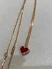 V 목걸이 Fanjia Little Red Heart Love Necklace Womens 18K 로즈 골드 하트 팔찌 작은 빨간 심장 귀걸이 빨간 마노