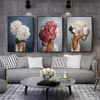 Flores penas mulher abstrata pintura em tela parede arte impressão cartaz imagem pintura decorativa sala de estar decoração casa307p