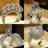 Anneaux Anneaux de mariage de luxe cristal Zircon bague Vintage argent ensemble promesse fiançailles femmes ldd240311