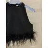 Designer 24 Early Spring New Black Hanging Neck Open Back Lace SPICED Feather Open Navel Short Suspended Tank Top PR02