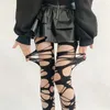 Women Socks Gothic Lolita Girls Black Punk Torn Strap Ragged Pantyhose Hosiery Party Underwear Cropped Pants Sexy Perforated Stockings