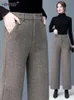 Womens Office Wool Fleece Thick Wide Leg Pants Autumn Winter Warm High midja Staka Pantalones Plus Size S-3XL Casual Trouser 240309