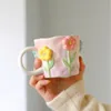 Mokken Koreaanse stijl Prairie Chic keramische bloemmok 3D koffiemelkbeker Frans ontbijt huishoudelijke drinkset meisje cadeau