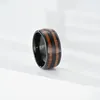 Stainless Steel Inlay Wood Rings Tail Ring Band for Men Engagement Wedding Bands Double Row Small Wood Grain Ring Fashion Jewelry