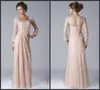 2020 Nuevo Vintage Champagne Madre de la novia Vestidos de novio Escote cuadrado Manga larga de encaje Gasa Vestidos de noche vestido de no6140067