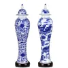 Vintage Blue And White Porcelain Home Ceramic Vase With Lid Art Crafts Decor Creative Slender Floral Flower Decoration Vases242M