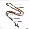 Pendentif Colliers Naturel Quartz Mookaite Perles Catholique Christ Rosaire Hématite Croix Collier Pour Femmes Hommes Méditation Mala Drop Del Dh0S3