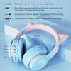 Cell Phone Earphones Cute Cat Ear Foldable Headphones LED Head-mounted Headphone Gaming Music Bluetooth Wireless HeadsetH240312