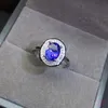 Classic pure natural Tanzanite wedding ring 68mm 925 silver jewelry gift for ladies 240228