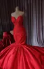 Luxury Dubai Red Beaded Mermaid Wedding Dresses 2020 New Lace Crystal Trumpet Bridal Gowns Royal Train Sweetheart Robe De Mariee1903117