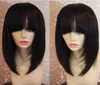 Perruque Bob Lace Front Wig naturelle brésilienne, cheveux lisses, vierges, avec frange, densité 150, longue, diva17840888, pour femmes noires