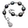 YYGEM Full cz Pave Gourd Charm Natural Cultured Black Rice Freshwater Pearl Grey Pearl Bracelet 8 office style for women 240305